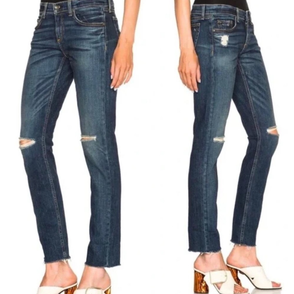 rag & bone Dre Mable wash Blue Straight Leg boyfriend Jeans Distressed Details